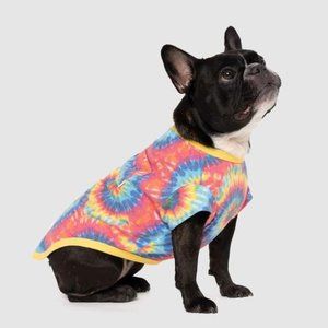 DOG PUPPY TIE DYE RED YELLOW COTTON TEE T-SHIRT